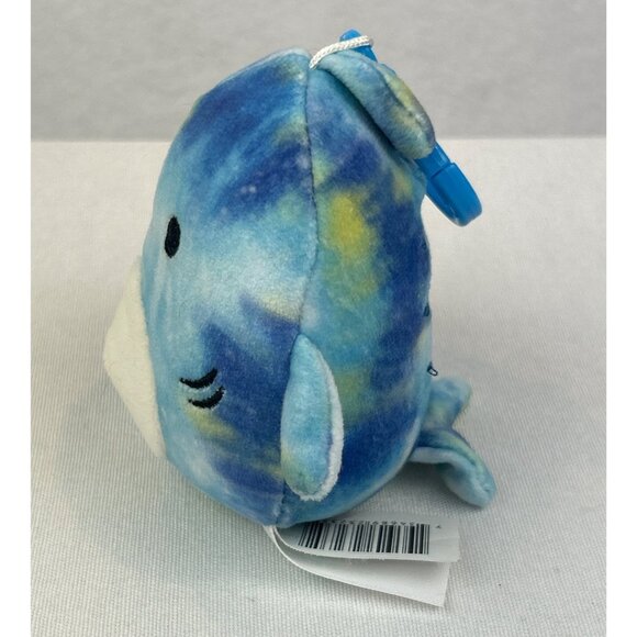 Squishmallows Sealife Squad Luther the Shark 3in Blue Tye Dye Clip On Plush - Picture 2 of 7